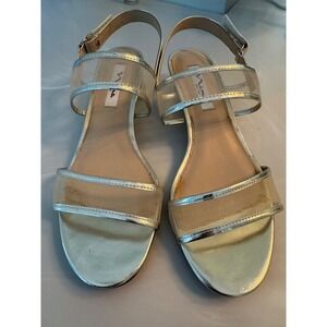 Nina New York Silver Mesh Metallic Strappy Block Heel Sandals Size 9M